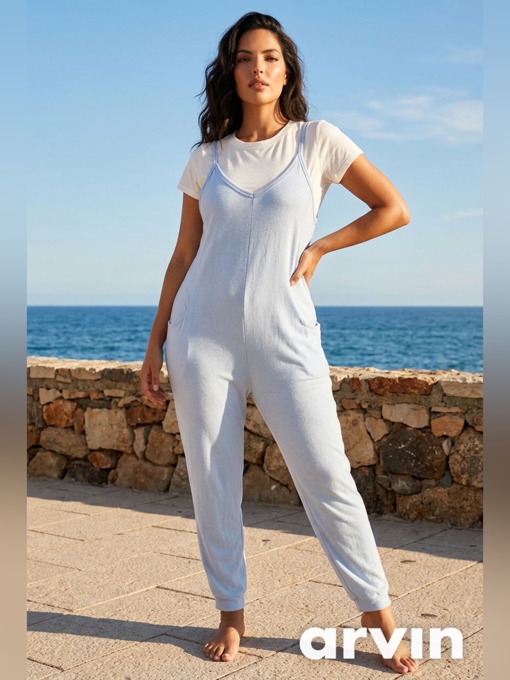 NWT 2 Piece Jumpsuit Apparel Soft Blue With A White T-Shirt Size Medium